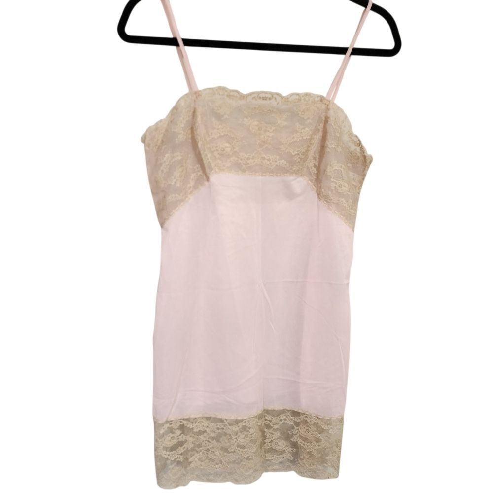 Vintage Vassarette Slip Gown M Sheer Lace Feminine Pink Beige
